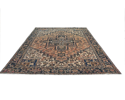 Alfombra de lana anudada a mano estilo persa terracota Heriz vintage de 8 x 11