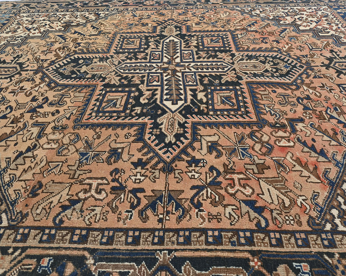 Alfombra de lana anudada a mano estilo persa terracota Heriz vintage de 8 x 11