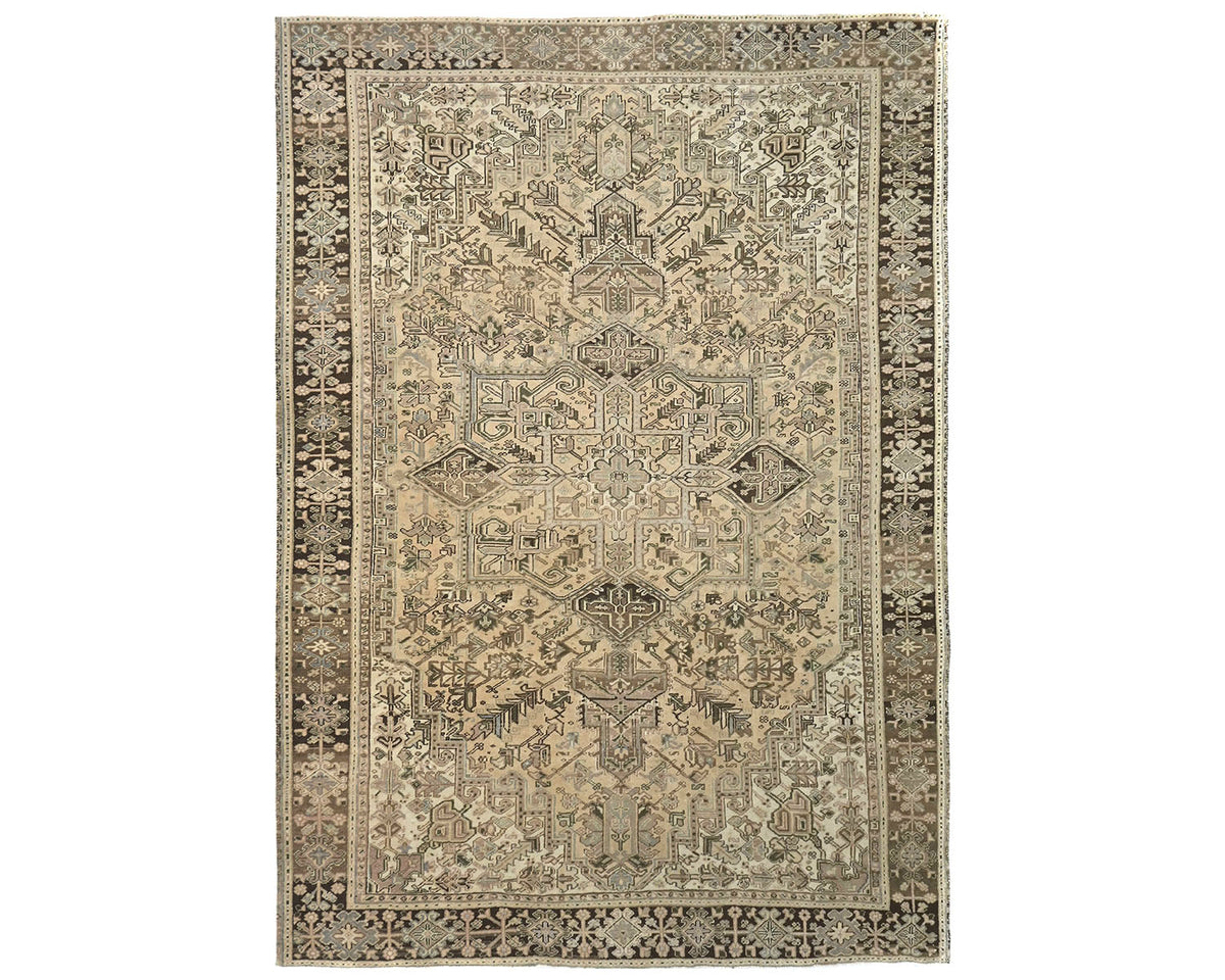 10x12 Vintage Heriz Brown Persian Style Hand Knotted Wool Area Rug