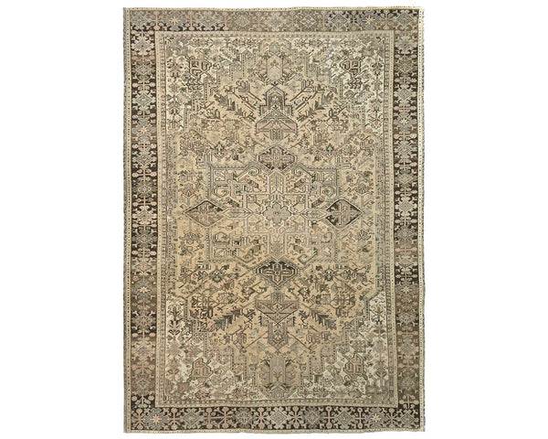 Alfombra de lana anudada a mano estilo persa vintage Heriz marrón de 10 x 12 pulgadas