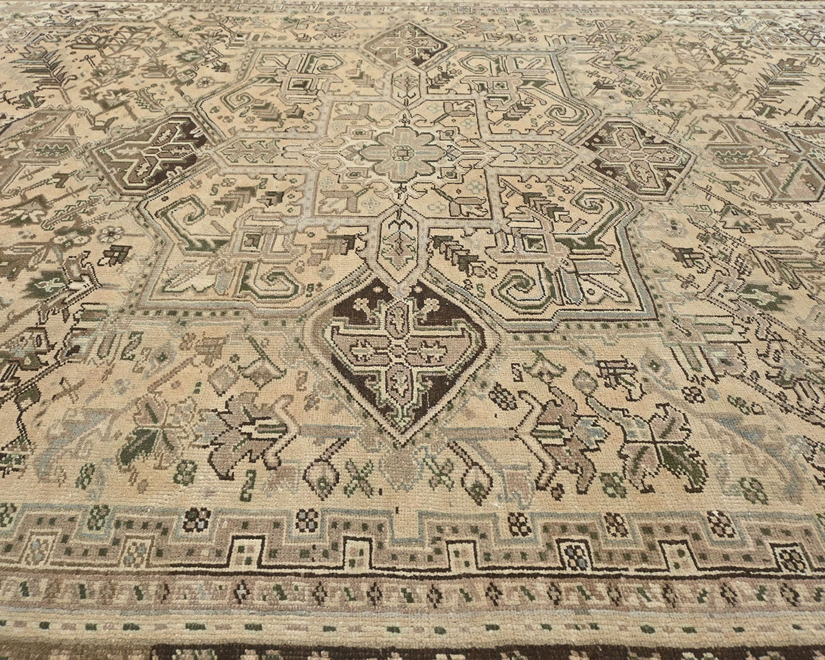 10x12 Vintage Heriz Brown Persian Style Hand Knotted Wool Area Rug