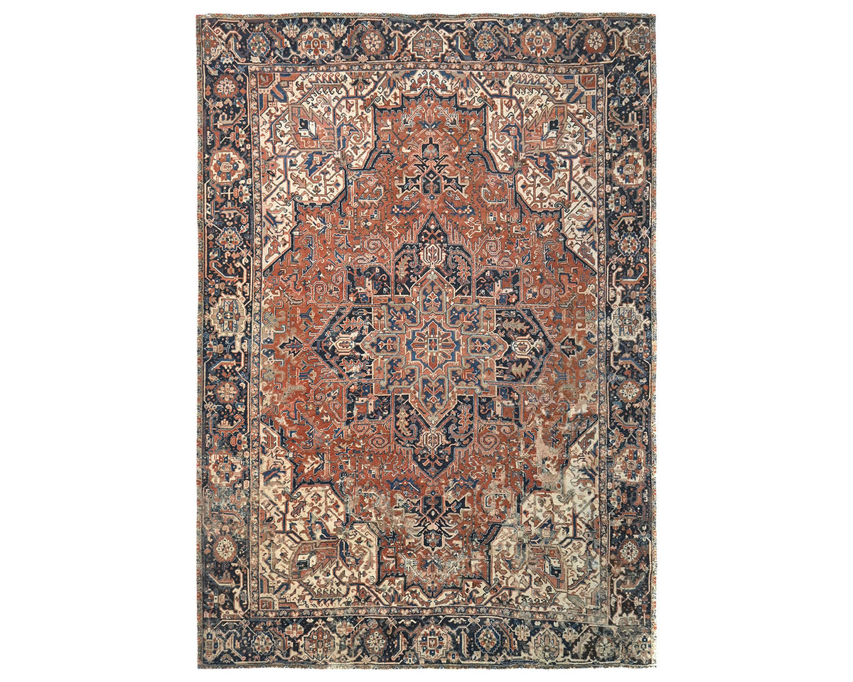 Alfombra de lana anudada a mano estilo persa vintage Heriz de 10 x 13 pulgadas, color terracota
