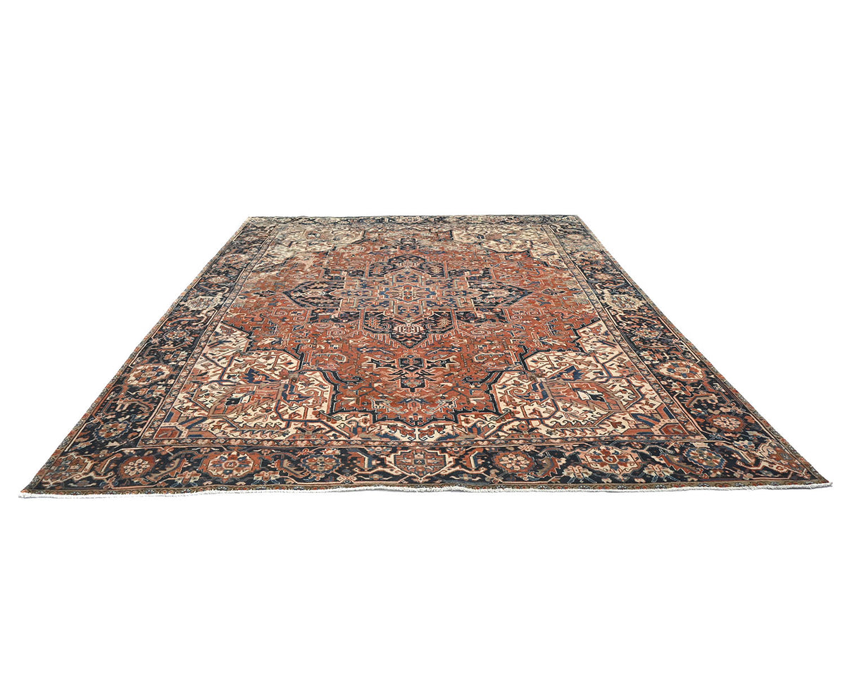 Alfombra de lana anudada a mano estilo persa vintage Heriz de 10 x 13 pulgadas, color terracota