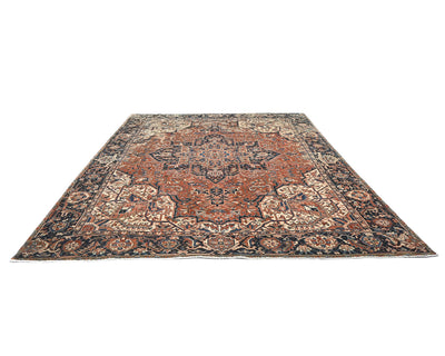 10x13 Vintage Heriz Terracotta Persian Style Hand Knotted Wool Area Rug