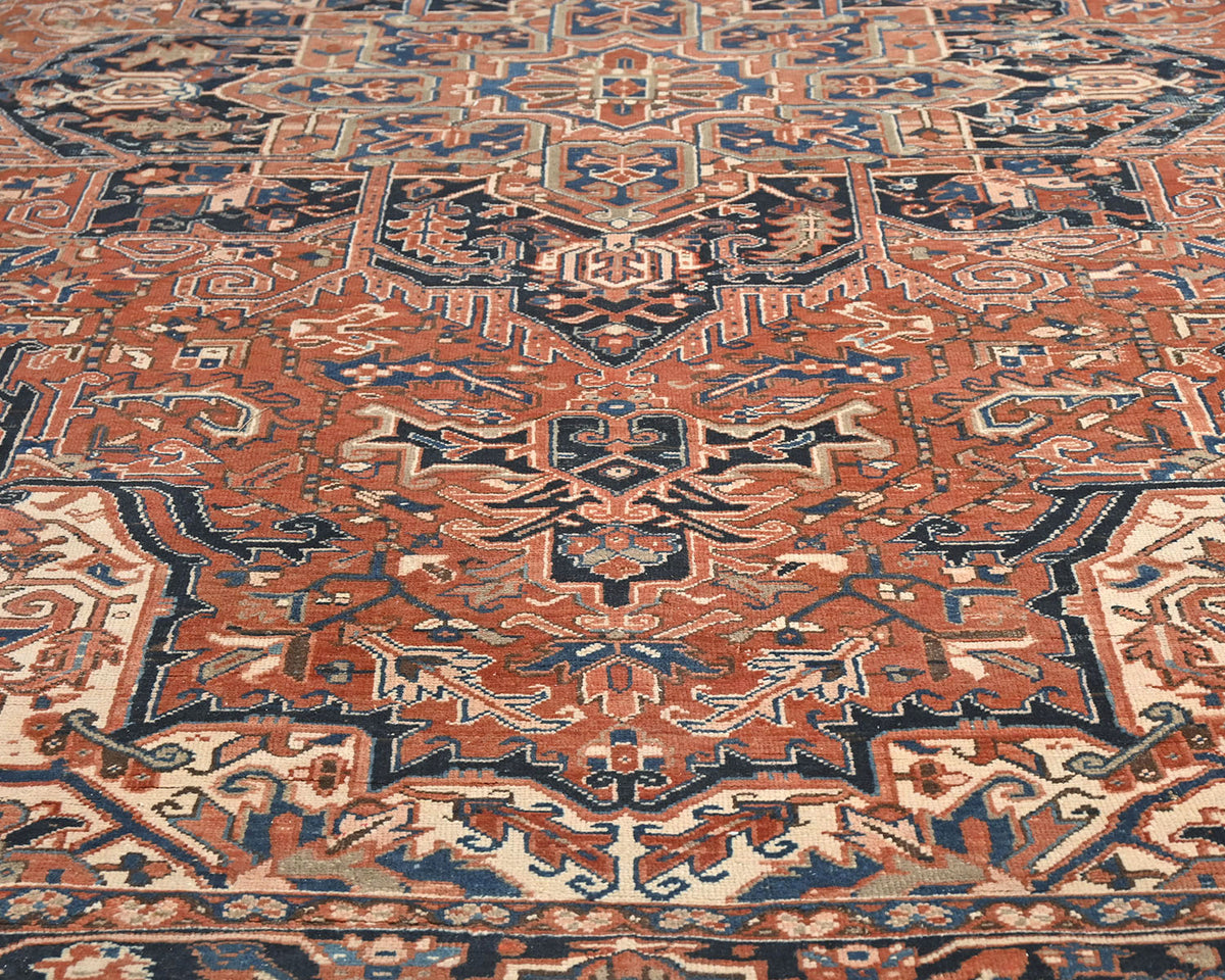 Alfombra de lana anudada a mano estilo persa vintage Heriz de 10 x 13 pulgadas, color terracota
