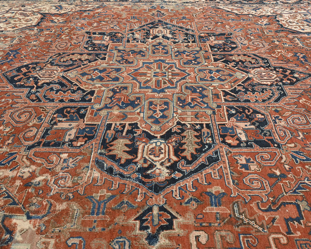 Alfombra de lana anudada a mano estilo persa vintage Heriz de 10 x 13 pulgadas, color terracota
