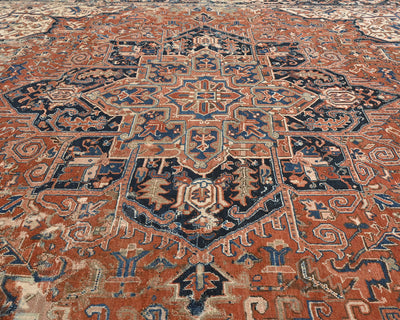 10x13 Vintage Heriz Terracotta Persian Style Hand Knotted Wool Area Rug