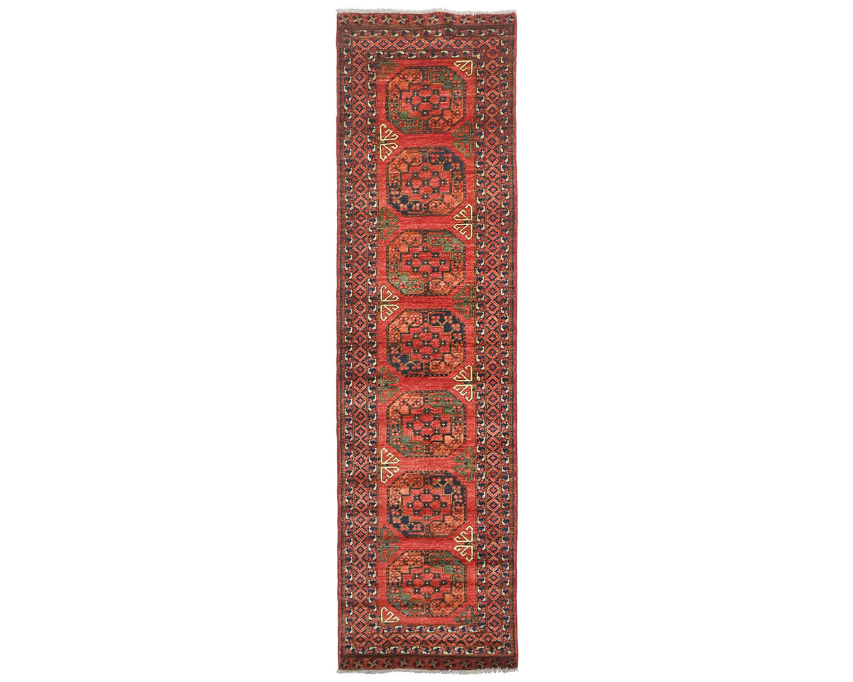Alfombra afgana Ersari de lana teñida con vegetales, anudada a mano, color rojo óxido, de 3 m