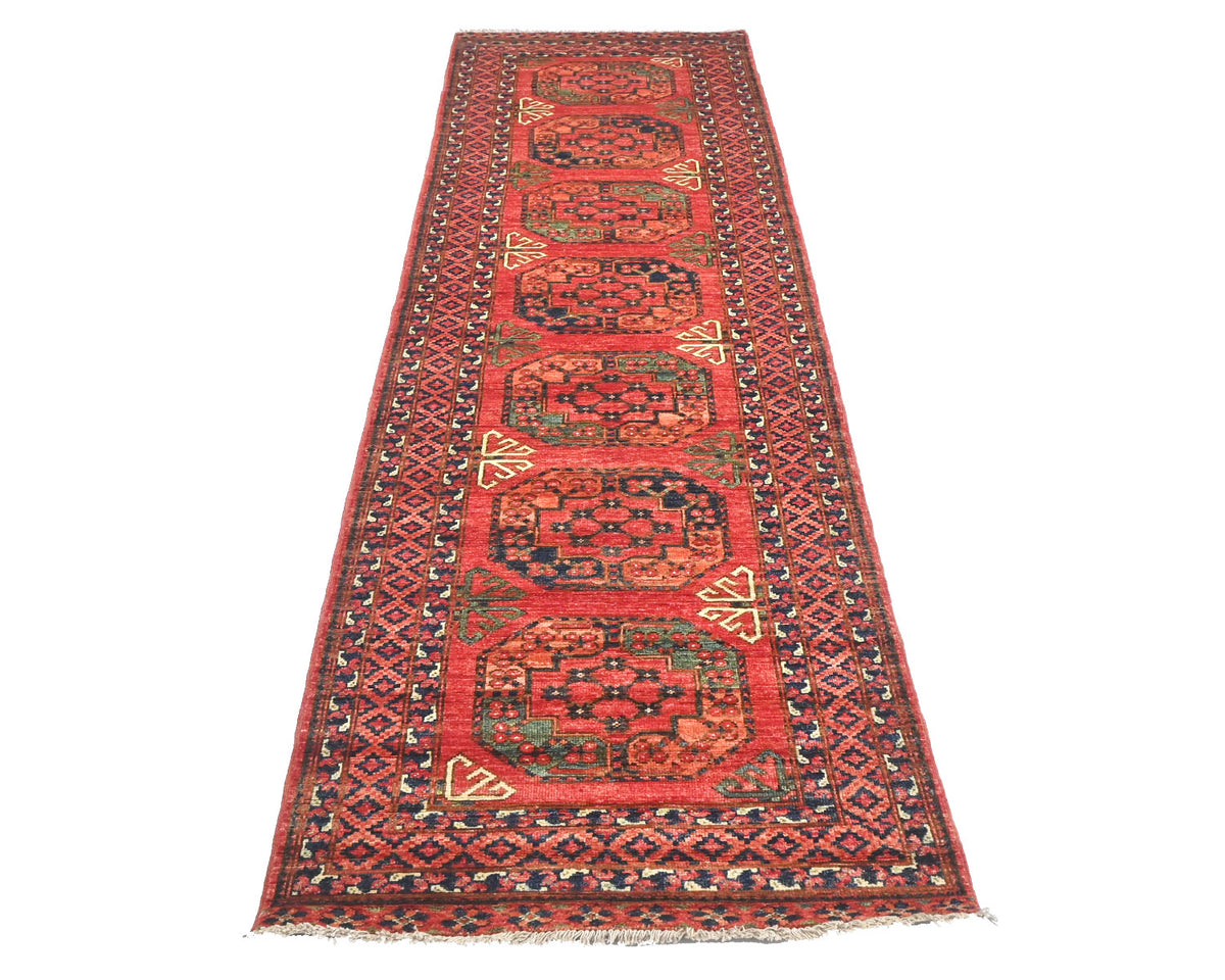 Alfombra afgana Ersari de lana teñida con vegetales, anudada a mano, color rojo óxido, de 3 m