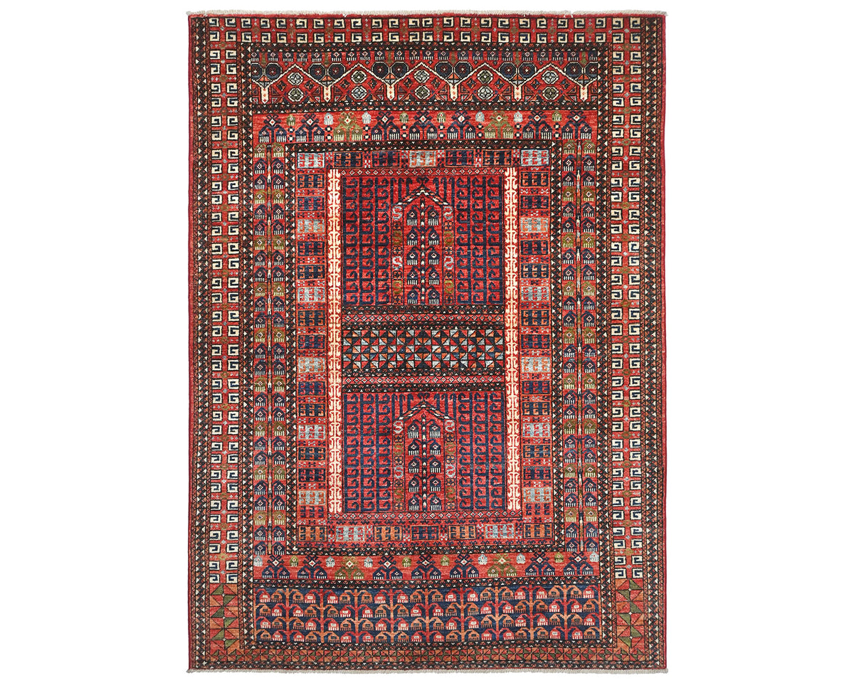 Alfombra afgana Ersari de lana teñida con vegetales, anudada a mano, color rojo óxido, de 5 x 7