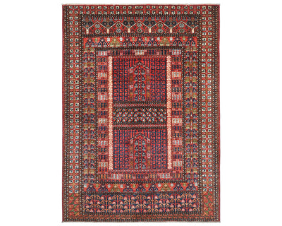 Alfombra afgana Ersari de lana teñida con vegetales, anudada a mano, color rojo óxido, de 5 x 7