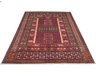 Alfombra afgana Ersari de lana teñida con vegetales, anudada a mano, color rojo óxido, de 5 x 7