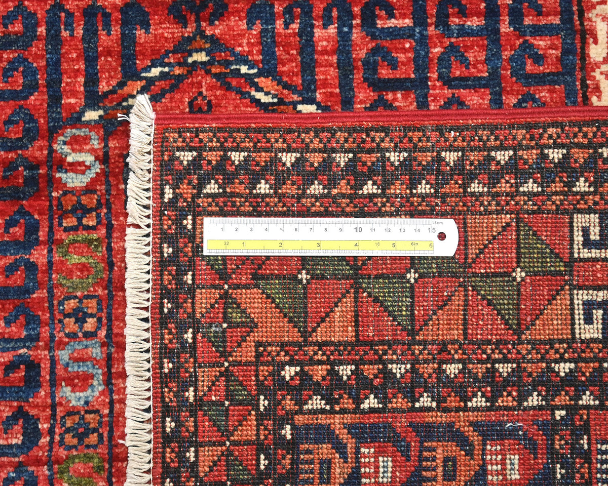 Alfombra afgana Ersari de lana teñida con vegetales, anudada a mano, color rojo óxido, de 5 x 7