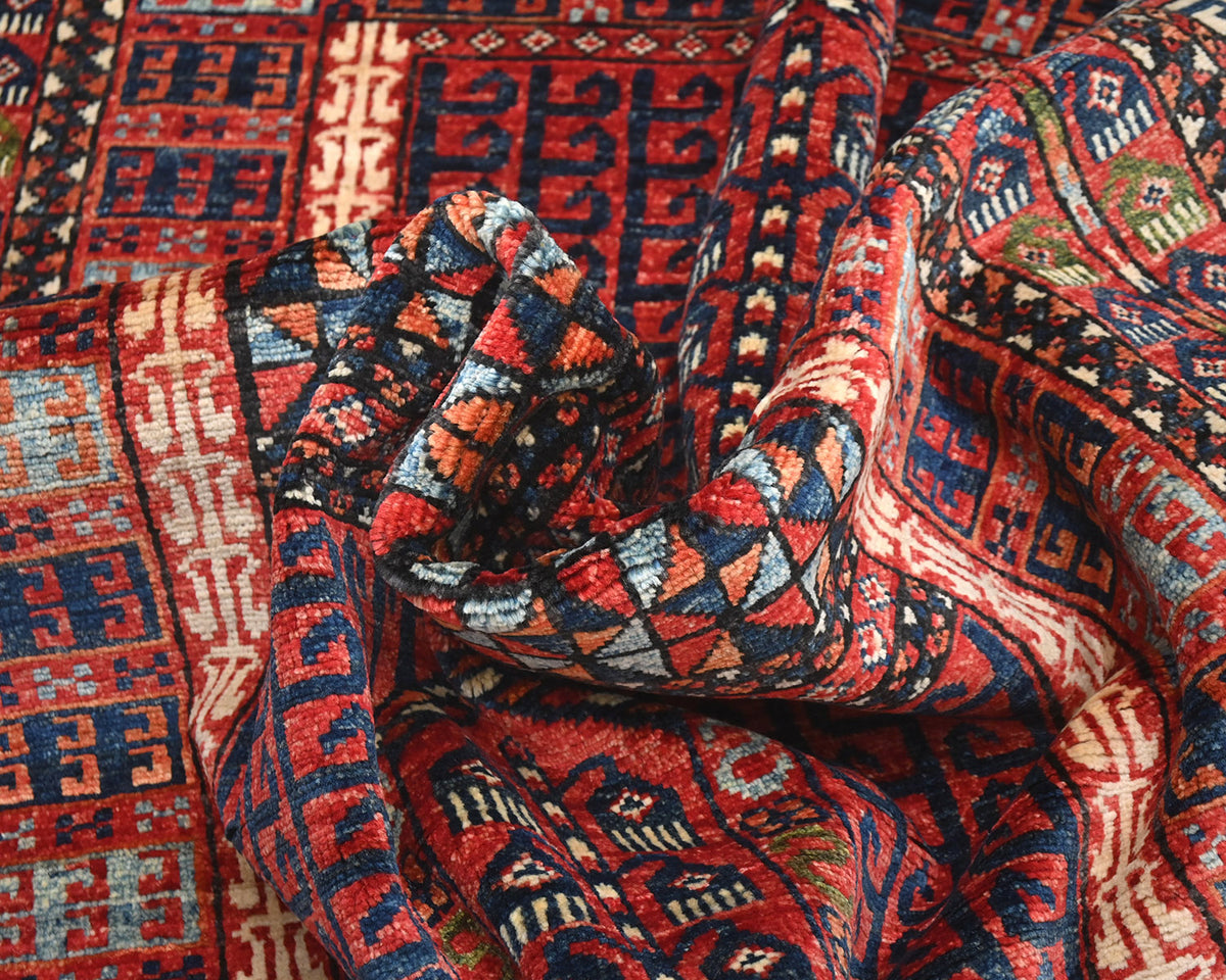 Alfombra afgana Ersari de lana teñida con vegetales, anudada a mano, color rojo óxido, de 5 x 7