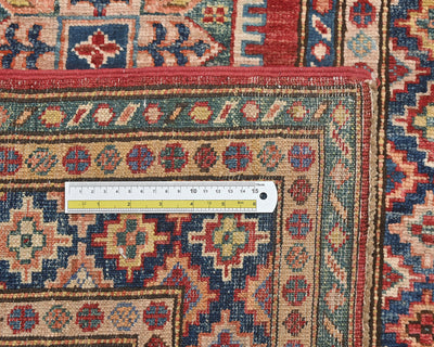Alfombra de lana afgana Kazak roja anudada a mano de 13 pies