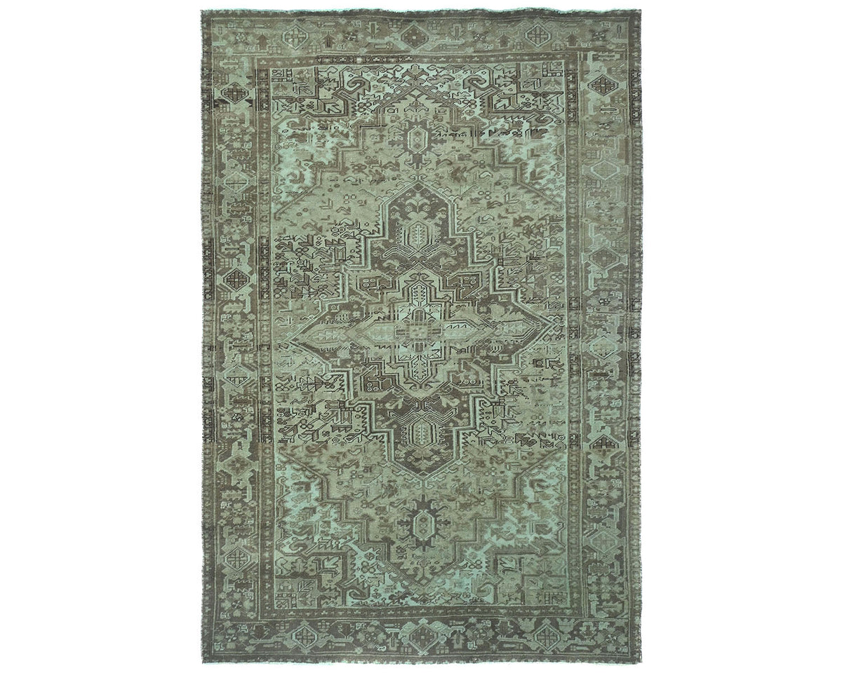 Alfombra de lana anudada a mano estilo persa vintage Heriz marrón de 6'7x9'3