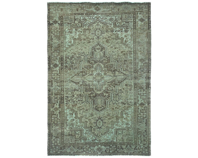 Alfombra de lana anudada a mano estilo persa vintage Heriz marrón de 6'7x9'3