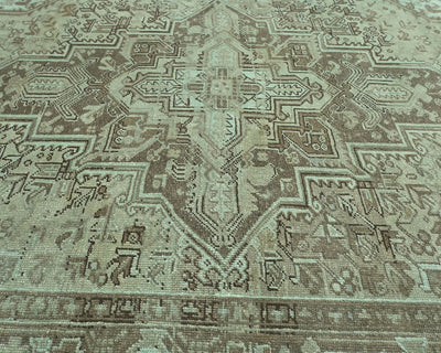 Alfombra de lana anudada a mano estilo persa vintage Heriz marrón de 6'7x9'3