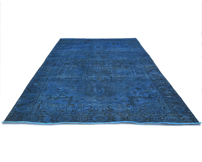 Alfombra de lana anudada a mano estilo persa teñida vintage Heriz de 8 x 11