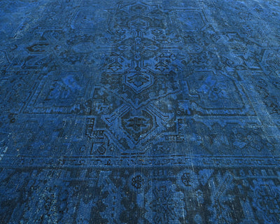 Alfombra de lana anudada a mano estilo persa teñida vintage Heriz de 8 x 11