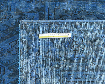 Alfombra de lana anudada a mano estilo persa teñida vintage Heriz de 8 x 11
