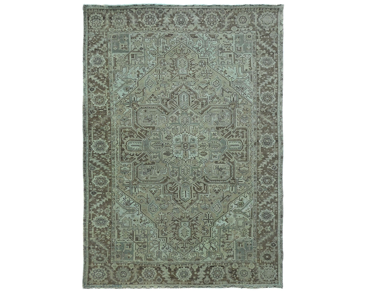Alfombra de lana anudada a mano estilo persa vintage Heriz marrón de 8 x 11