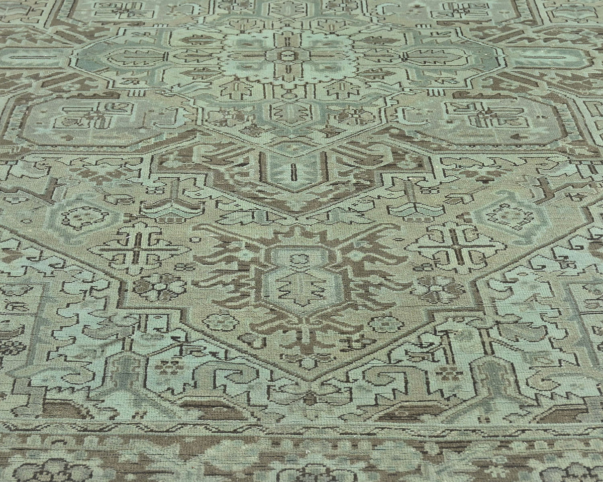 Alfombra de lana anudada a mano estilo persa vintage Heriz marrón de 8 x 11