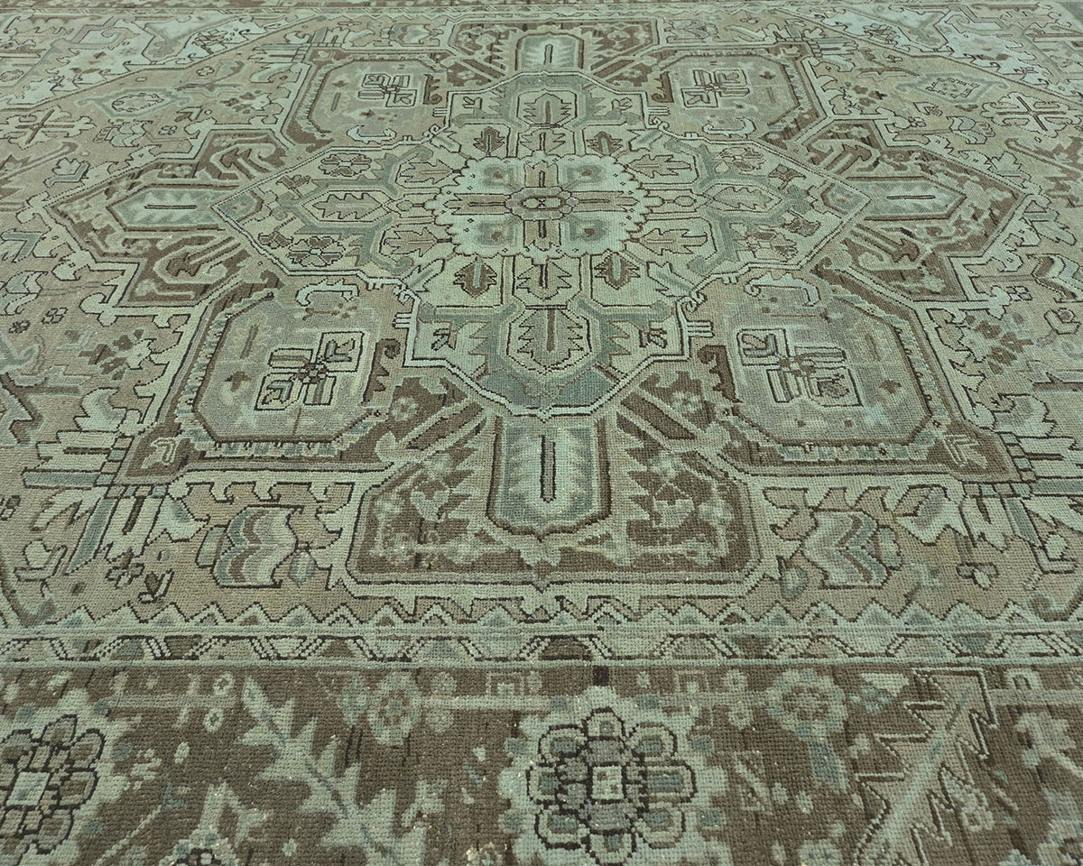 Alfombra de lana anudada a mano estilo persa vintage Heriz marrón de 8 x 11