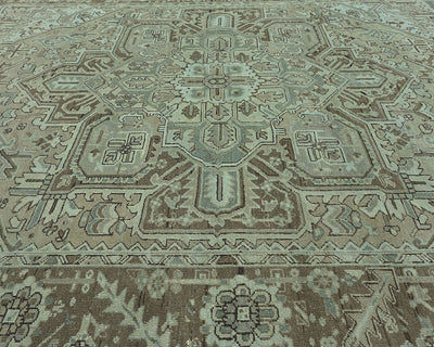 Alfombra de lana anudada a mano estilo persa vintage Heriz marrón de 8 x 11