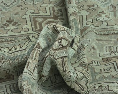 Alfombra de lana anudada a mano estilo persa vintage Heriz marrón de 8 x 11