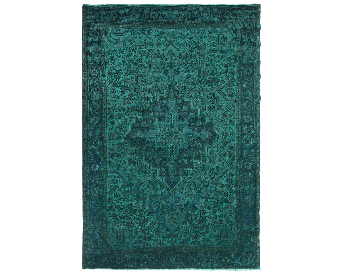 Alfombra de lana anudada a mano estilo persa teñida vintage Heriz de 8 x 11