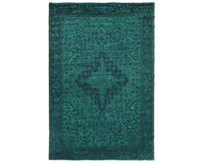 Alfombra de lana anudada a mano estilo persa teñida vintage Heriz de 8 x 11