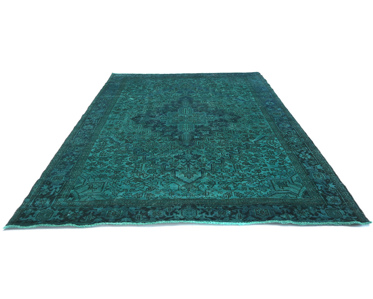 Alfombra de lana anudada a mano estilo persa teñida vintage Heriz de 8 x 11