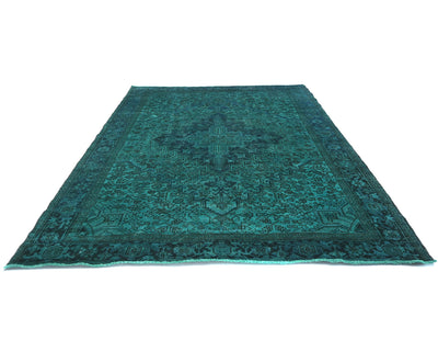 Alfombra de lana anudada a mano estilo persa teñida vintage Heriz de 8 x 11