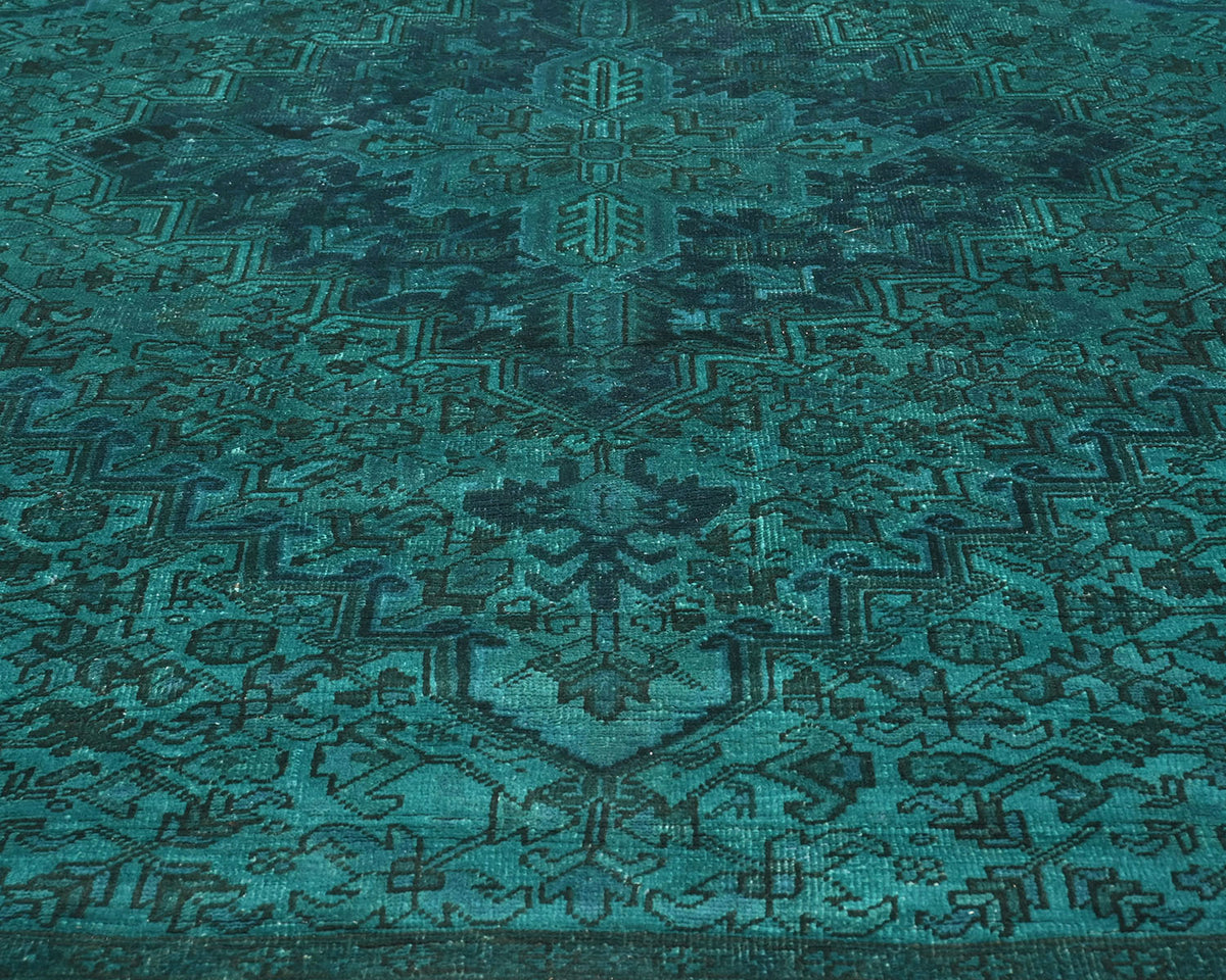 Alfombra de lana anudada a mano estilo persa teñida vintage Heriz de 8 x 11