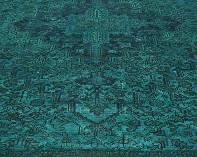Alfombra de lana anudada a mano estilo persa teñida vintage Heriz de 8 x 11