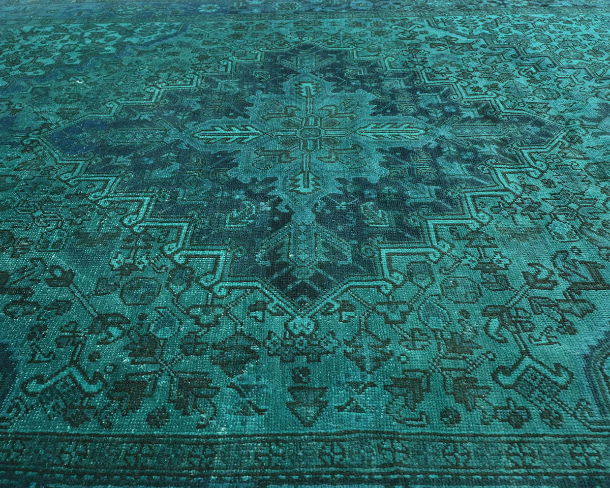 Alfombra de lana anudada a mano estilo persa teñida vintage Heriz de 8 x 11