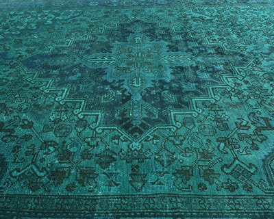 Alfombra de lana anudada a mano estilo persa teñida vintage Heriz de 8 x 11