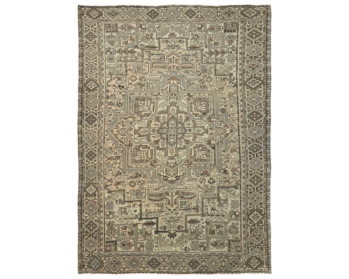 Alfombra de lana anudada a mano estilo persa vintage Heriz marrón de 9 x 11