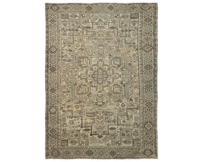 Alfombra de lana anudada a mano estilo persa vintage Heriz marrón de 9 x 11