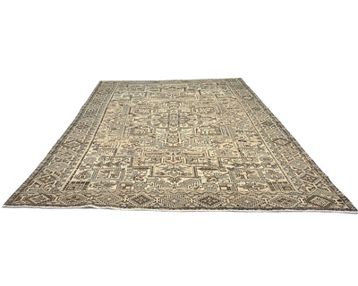 Alfombra de lana anudada a mano estilo persa vintage Heriz marrón de 9 x 11