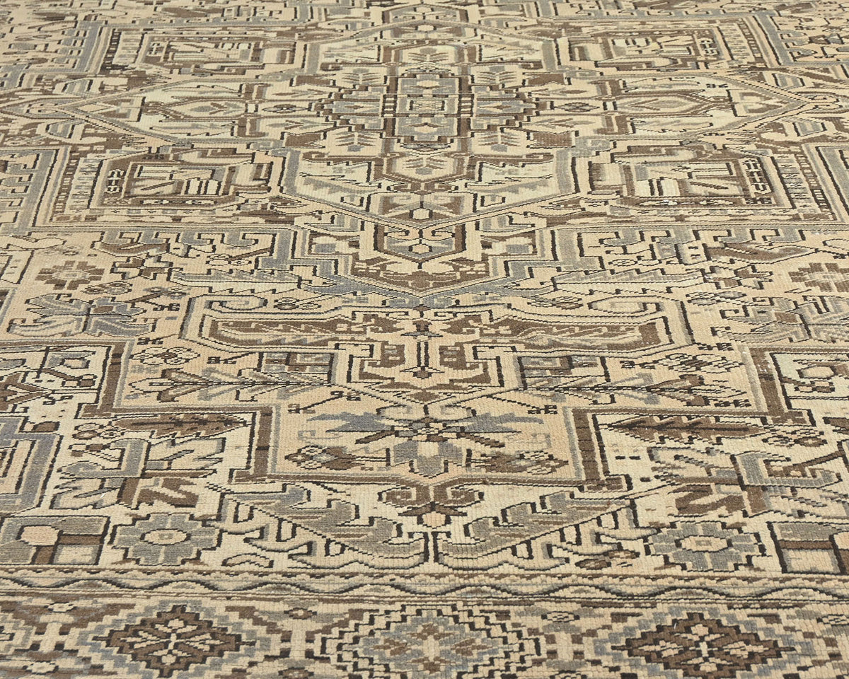 Alfombra de lana anudada a mano estilo persa vintage Heriz marrón de 9 x 11