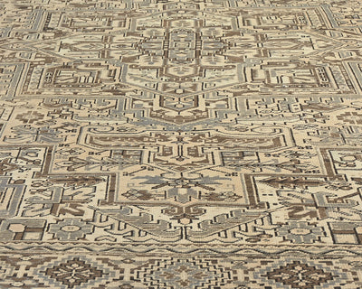 Alfombra de lana anudada a mano estilo persa vintage Heriz marrón de 9 x 11