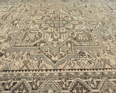Alfombra de lana anudada a mano estilo persa vintage Heriz marrón de 9 x 11