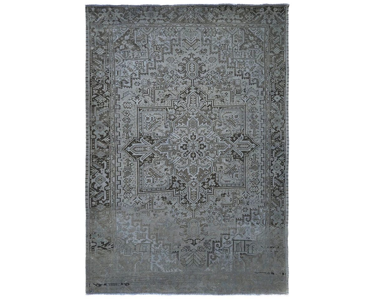 Alfombra de lana anudada a mano estilo persa vintage Heriz marrón de 9 x 12 pulgadas