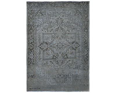 Alfombra de lana anudada a mano estilo persa vintage Heriz marrón de 9 x 12 pulgadas