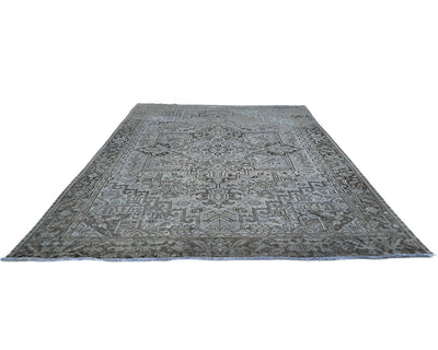 Alfombra de lana anudada a mano estilo persa vintage Heriz marrón de 9 x 12 pulgadas