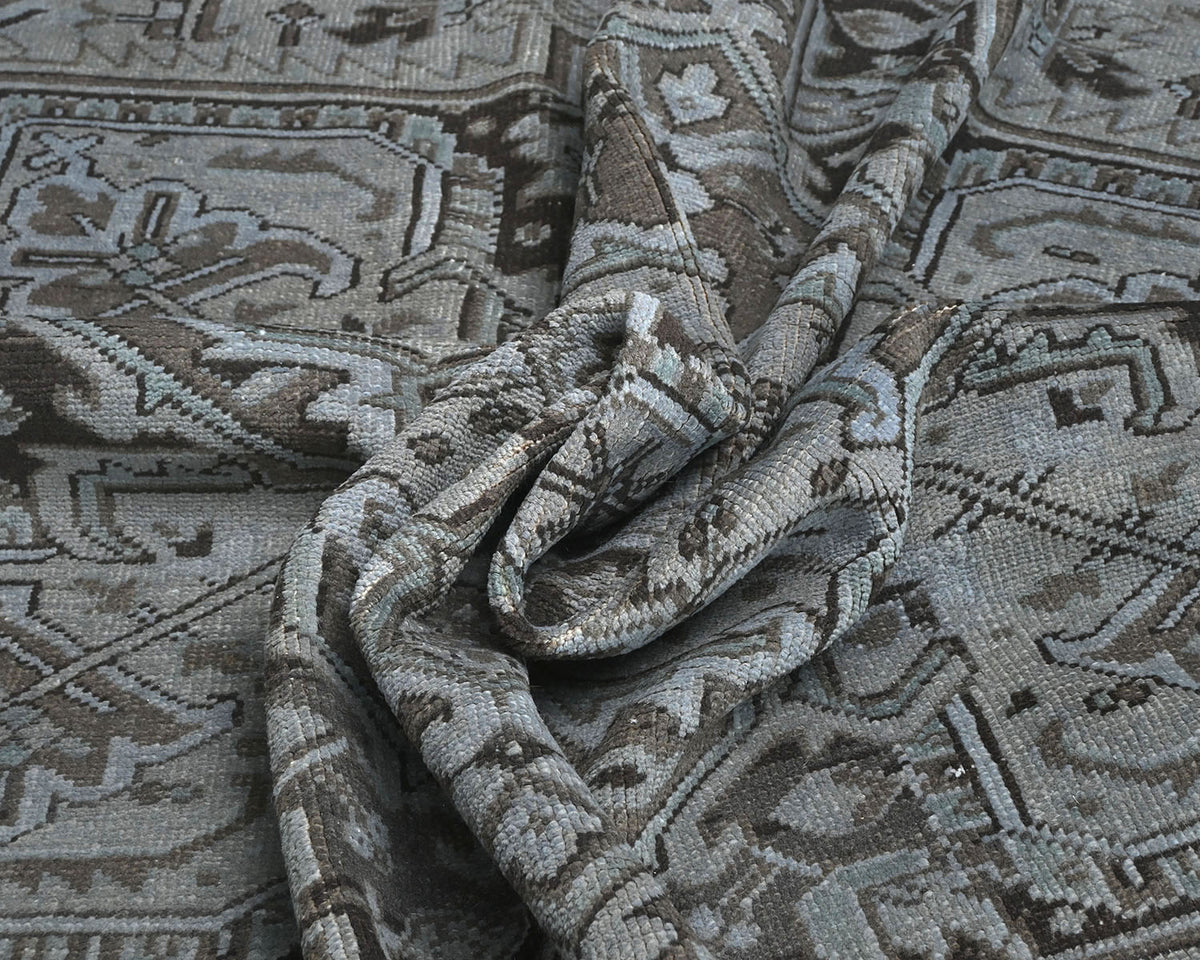 Alfombra de lana anudada a mano estilo persa vintage Heriz marrón de 9 x 12 pulgadas