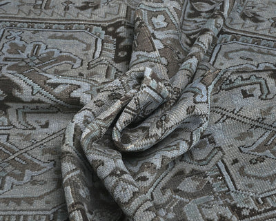 Alfombra de lana anudada a mano estilo persa vintage Heriz marrón de 9 x 12 pulgadas