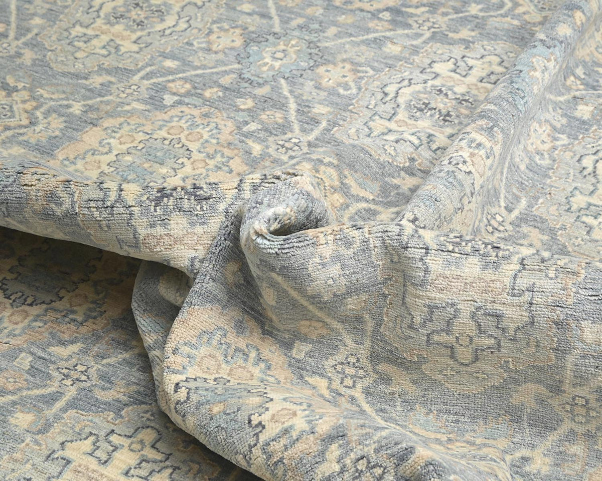 Alfombra afgana de lana anudada a mano, color gris Zeigler, 12 x 15